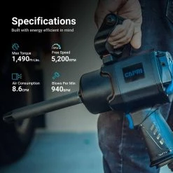 1490 ft./lbs. 3/4 in. Twin Power Air Impact Wrench with 6 in. Extended Anvil by Capri Tools 15 1490 ft./lbs. 3/4 in. Twin Power Air Impact Wrench with 6 in. Extended Anvil by Capri Tools -Capri Tools Sales Store capri tools air impact wrenches cp35210 6 76 1000