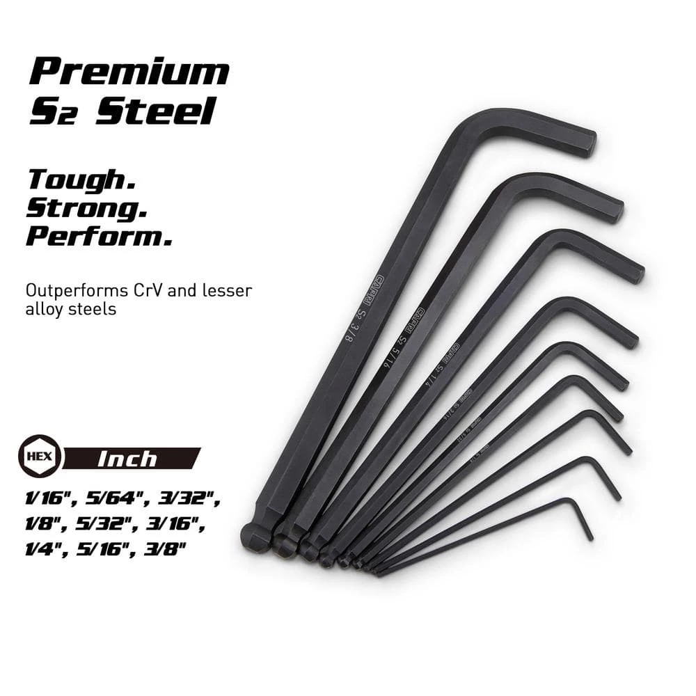 S2 Steel SAE Long Arm Ballpoint End Hex Key Wrench Set (9-Piece) by Capri Tools 4 S2 Steel SAE Long Arm Ballpoint End Hex Key Wrench Set (9-Piece) by Capri Tools - Image 2