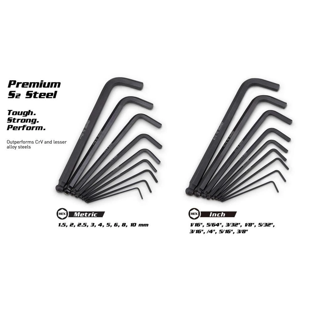 S2 Steel Metric/SAE Long Arm Ballpoint End Hex Key Set (18-Piece) by Capri Tools 4 S2 Steel Metric/SAE Long Arm Ballpoint End Hex Key Set (18-Piece) by Capri Tools - Image 2
