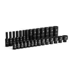 1/4 in. Drive Metric 6-Point Shallow and Deep Impact Socket Set (28-Piece) by Capri Tools