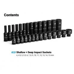 1/4 in. Drive Metric 6-Point Shallow and Deep Impact Socket Set (28-Piece) by Capri Tools 15 1/4 in. Drive Metric 6-Point Shallow and Deep Impact Socket Set (28-Piece) by Capri Tools -Capri Tools Sales Store capri tools impact socket sets cp51000 28msd 76 1000